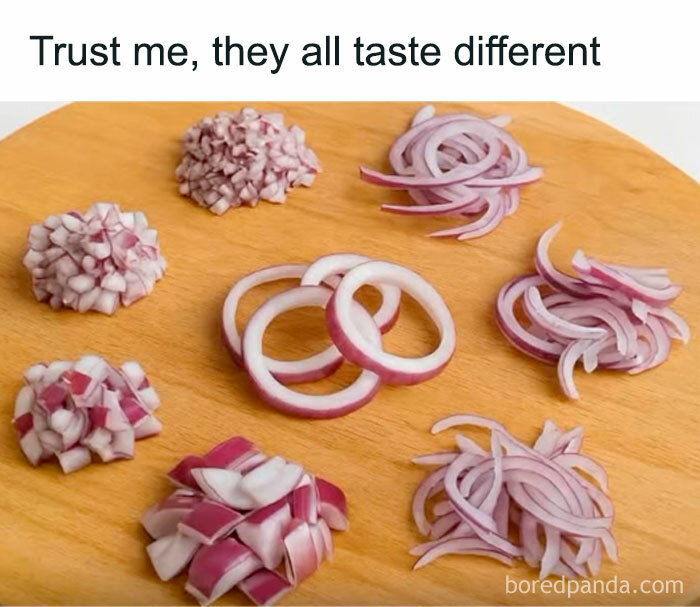 Various chopped red onions arranged on a cutting board