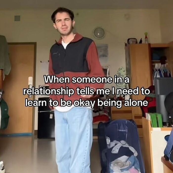 Cheerfully pessimistic meme about learning to be okay being alone in a relationship