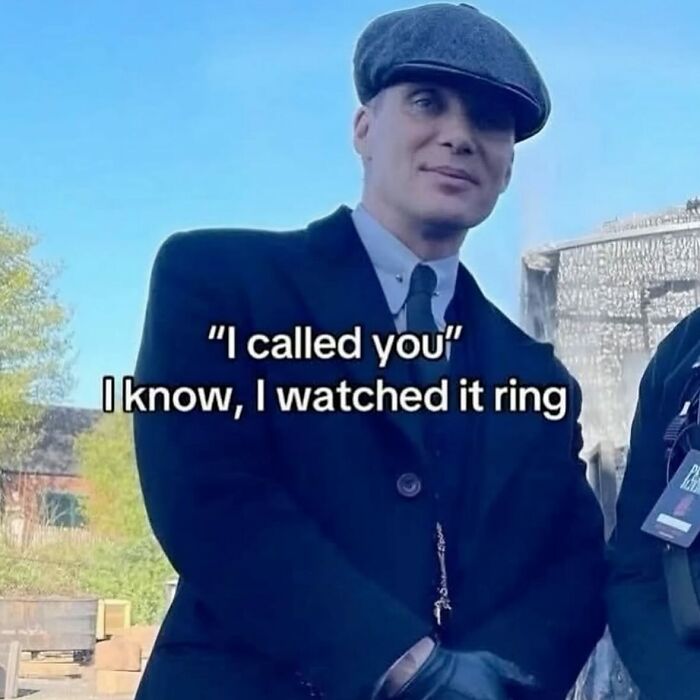 Man in hat with meme about watching phone ring cheerful pessimistic memes