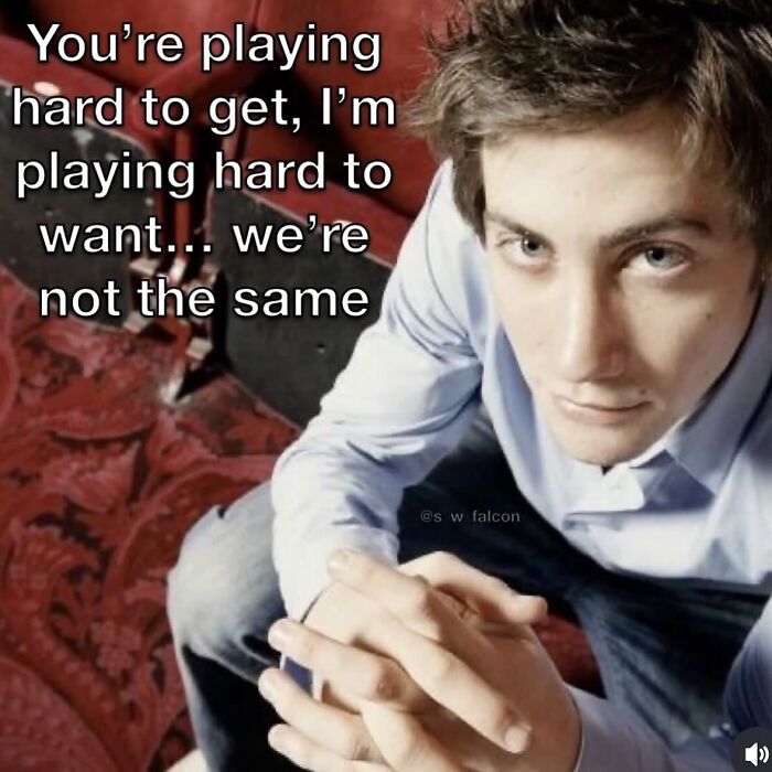 Young man with meme about playing hard to want cheerful pessimistic memes