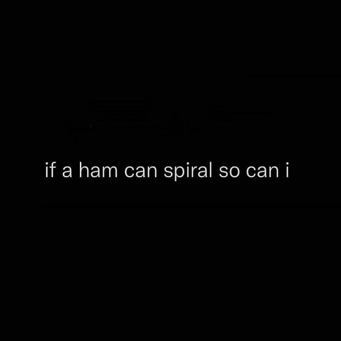 Text meme stating if a ham can spiral, so can I, expressing cheerful pessimism.
