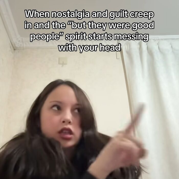 Cheerfully pessimistic meme about nostalgia and guilt messing with your head