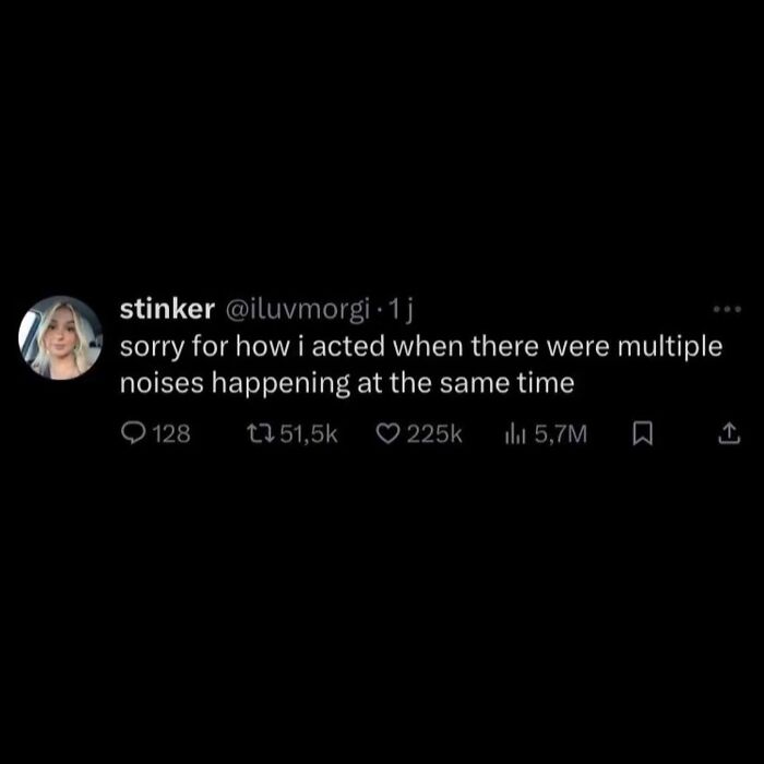 Twitter apology meme for reacting to multiple noises at the same time