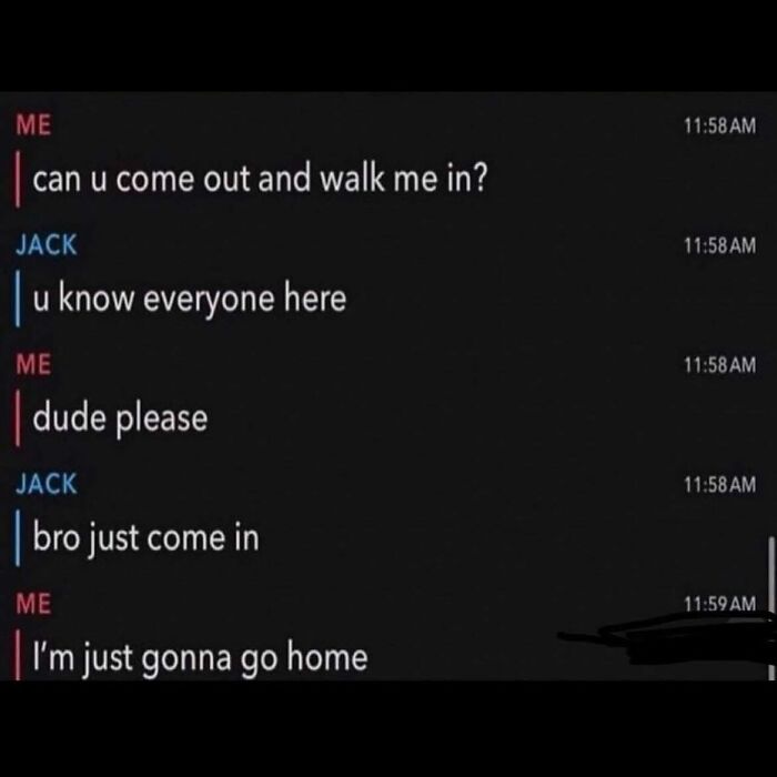 Chat meme about hesitation to enter a place despite knowing everyone