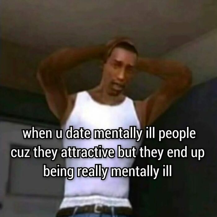 Meme about dating mentally ill people because of attraction but facing reality