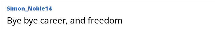 Screenshot of online comment saying bye bye career and freedom Screenshot of online comment saying bye bye career and freedom