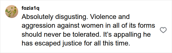 A comment on social media from fozia1q, condemning the violence against women in the jogger bus incident. A comment on social media from fozia1q, condemning the violence against women in the jogger bus incident.
