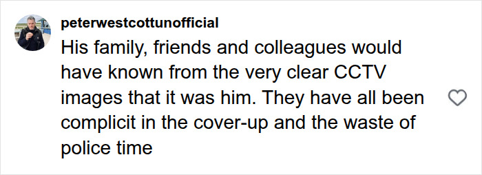 A social media comment from peterwestcottonofficial on cover-up and wasted police time in the jogger pushing woman case. A social media comment from peterwestcottonofficial on cover-up and wasted police time in the jogger pushing woman case.