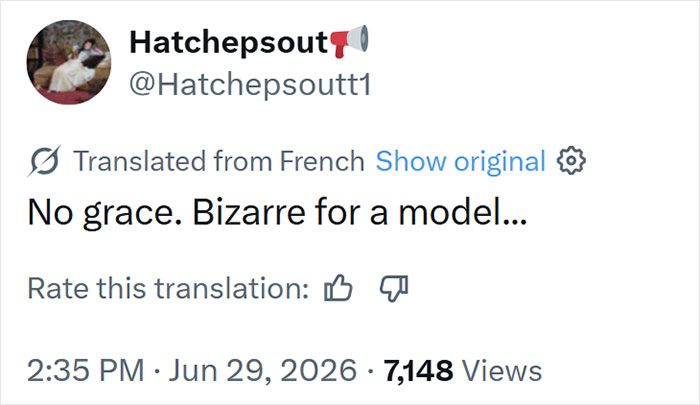 A fan expresses backlash against Thylane Blondeau's wedding with the comment 'No grace.'
