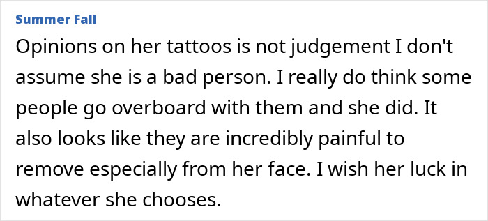 Perspective on tattoos and pain of removal on most tattooed woman