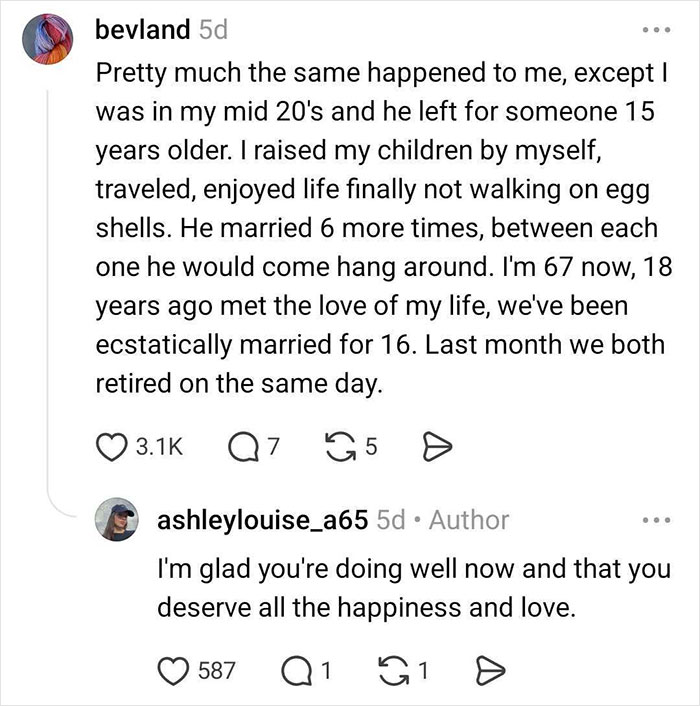 Comment describing personal story of thriving after separation and happiness
