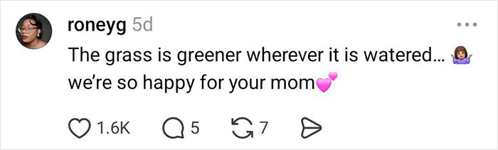 Comment praising thriving ex-wife and saying grass is greener