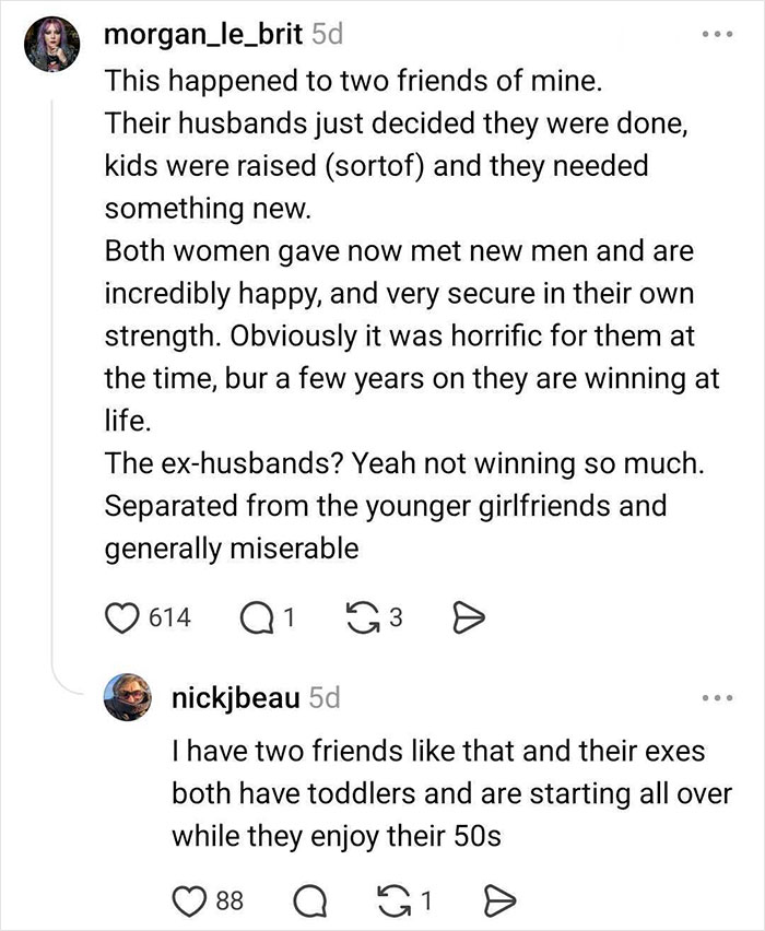 Comment about friends thriving post-divorce while ex-husbands struggle
