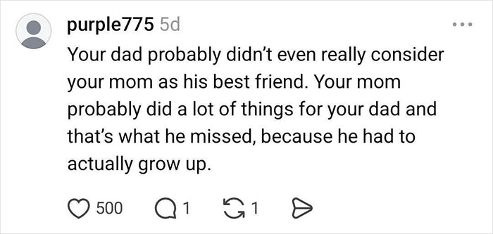 Comment on father's view and mom's role in regretful husband and ex-wife story