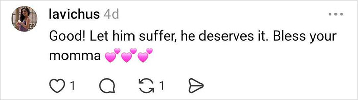 Comment supporting suffering husband in thriving ex-wife story