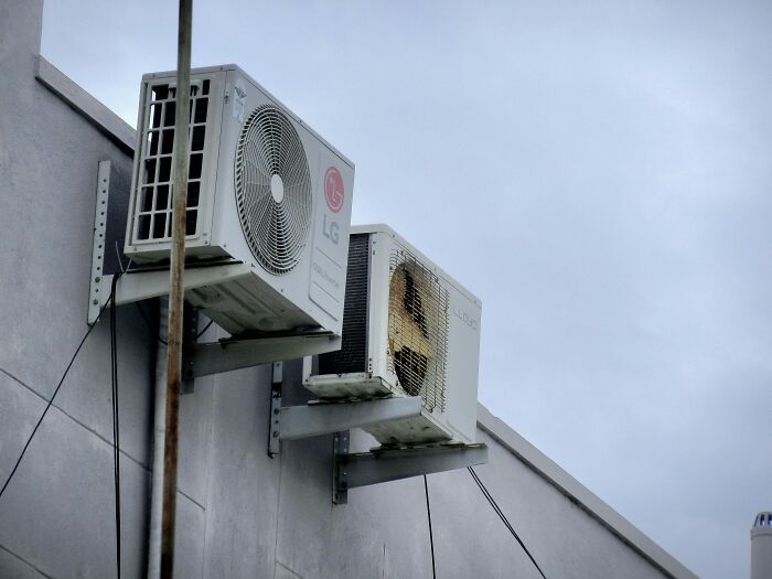 Outdoor air conditioning units mounted on building wall