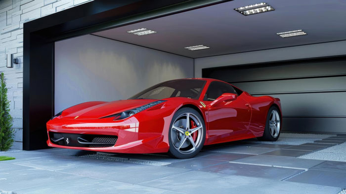 A red sports car, a symbol of the car at the center of an anxious neighbor's complaints. A red sports car, a symbol of the car at the center of an anxious neighbor's complaints.