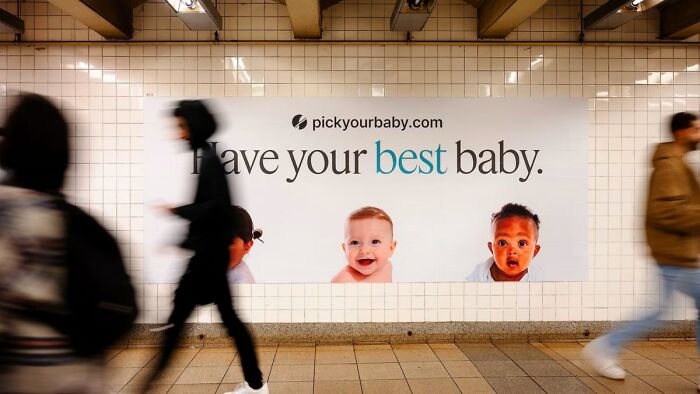 Subway ad promoting selective baby choosing with best baby keyword