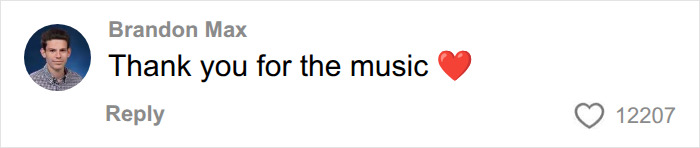 Comment expressing gratitude for Oliver Tree's music with heart emoji Comment expressing gratitude for Oliver Tree's music with heart emoji