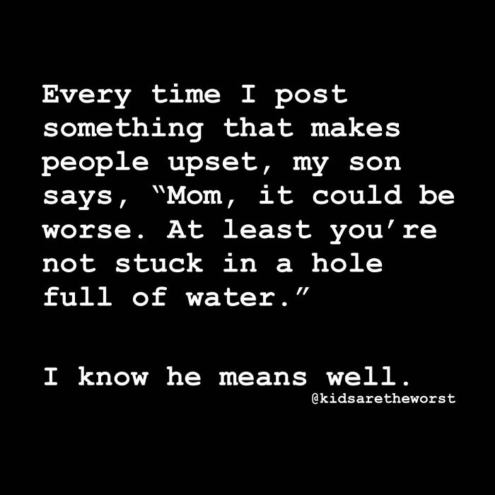 Text meme about a son's comment comforting mom after upsetting posts