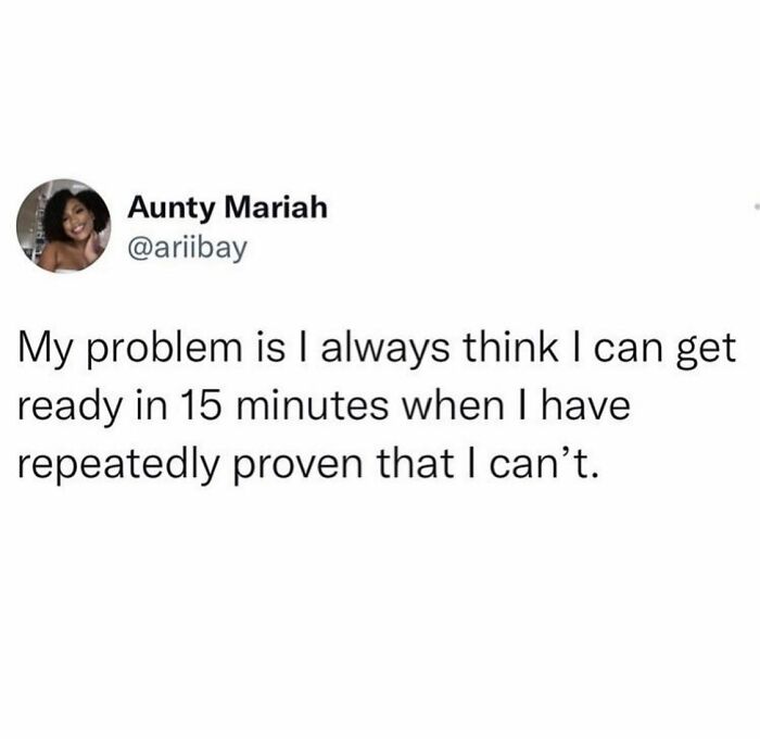 Parenting meme about underestimating time needed to get ready