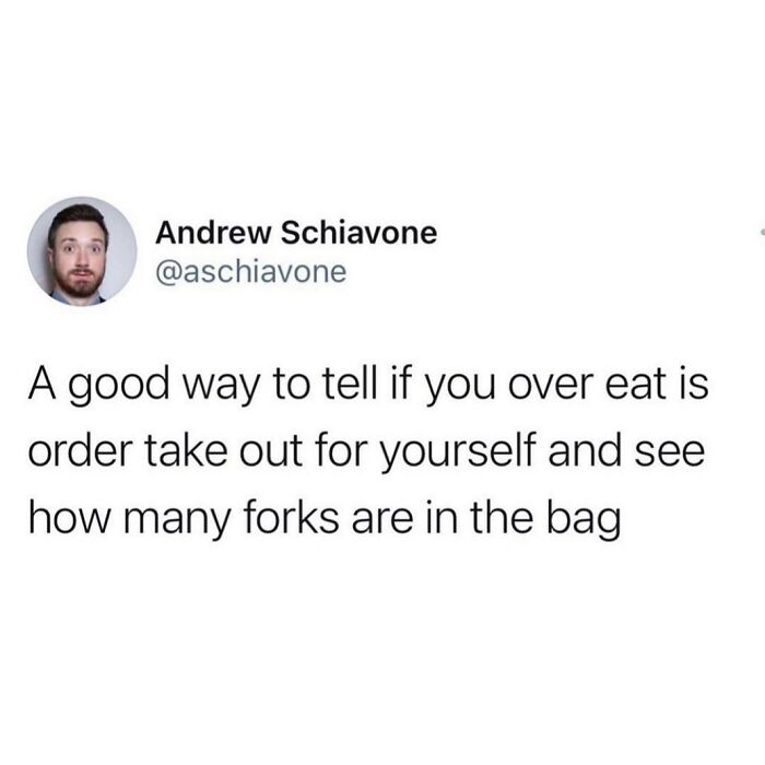 Parenting meme about ordering takeout and counting forks to see if you overeat