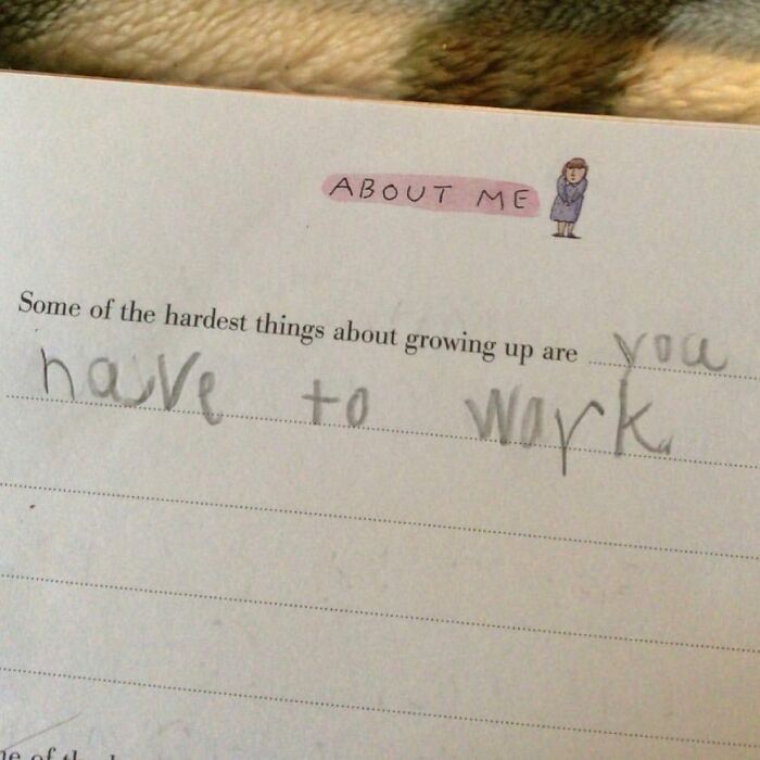 Child's homework writing hardest thing about growing up is having to work