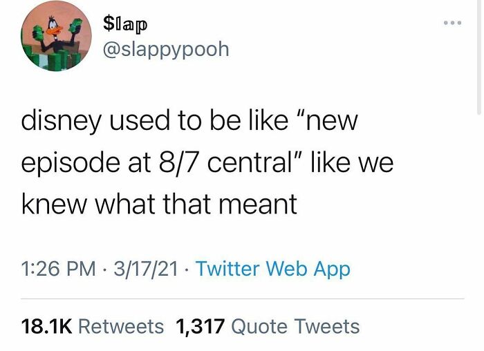 Tweet about old Disney episode times and confusion
