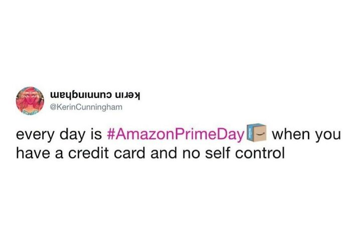 Tweet about Amazon Prime Day and lack of self control