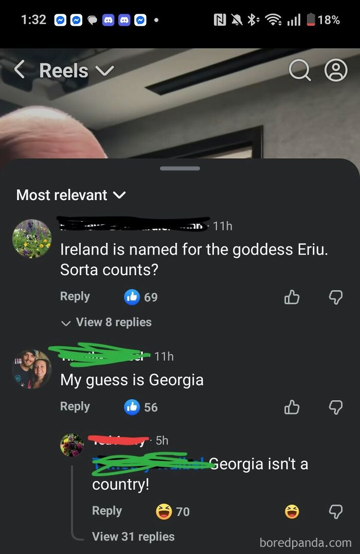 A social media post with a person making a self-burn about Georgia not being a country.
