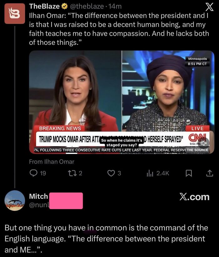 An iconic self-burn from a tweet where someone corrects grammar in a political statement about compassion and leadership.