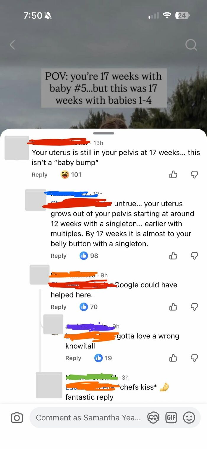 A social media screenshot with iconic self-burns about pregnancy facts. It illustrates situations where people try to fix others' stupidity.