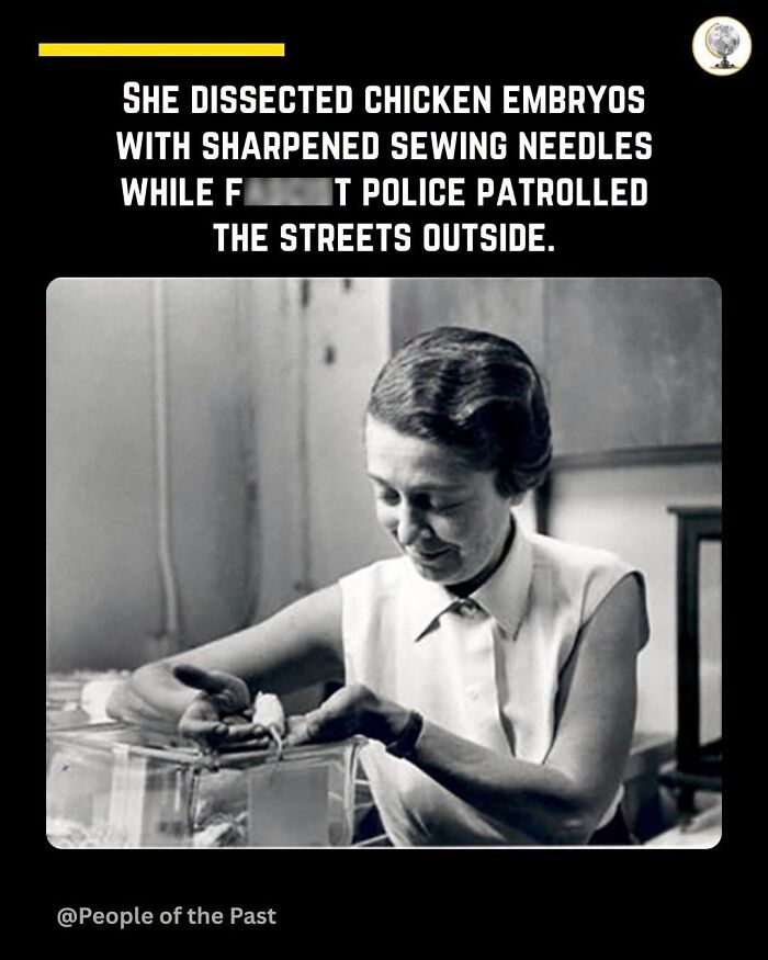 A black and white historical post of a woman dissecting chicken embryos, representing compelling historical posts.