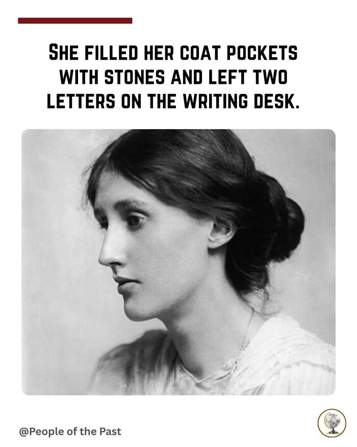 A black and white profile photo of Virginia Woolf, a historical figure, evoking time travel.