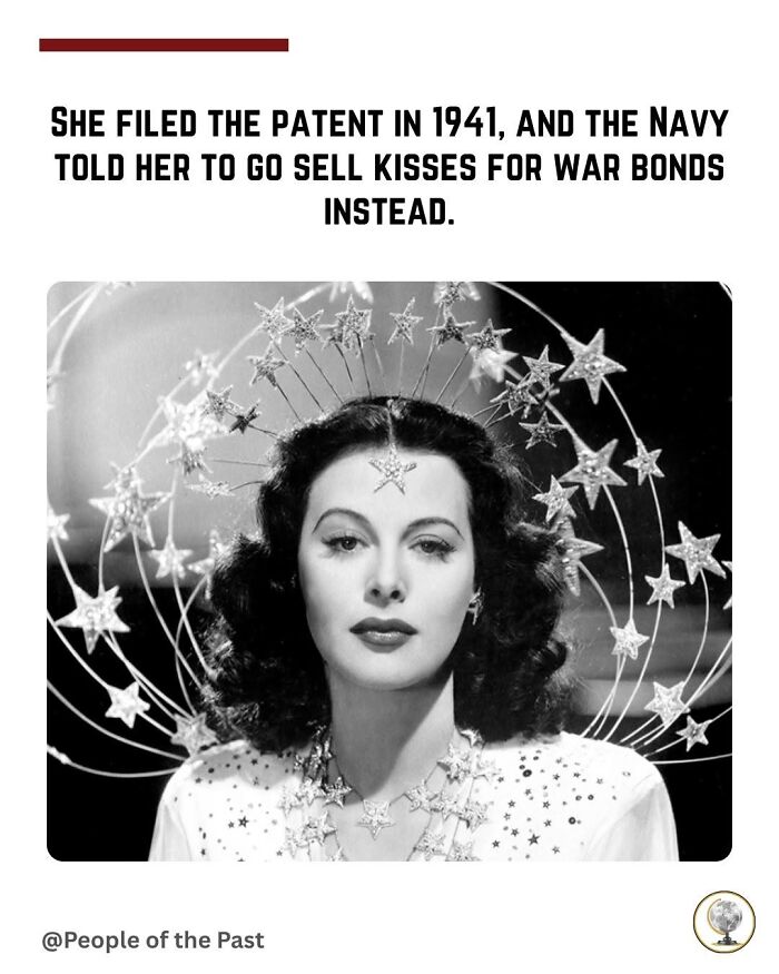 Black and white historical post of Hedy Lamarr wearing a star-studded crown and necklace, feeling like time travel.