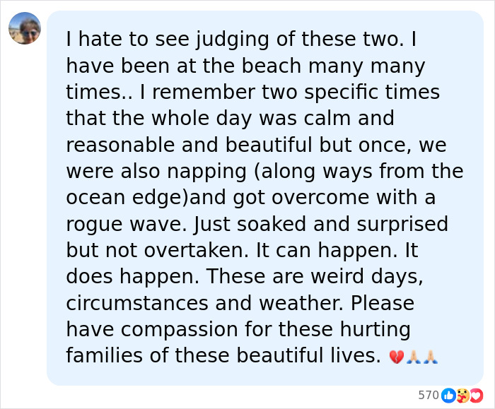 Comment sharing a story about a rogue wave at California beach causing loss of two friends' lives Comment sharing a story about a rogue wave at California beach causing loss of two friends' lives