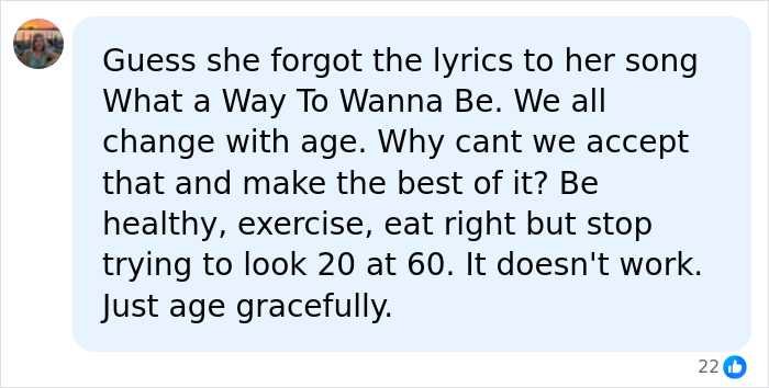 Screenshot of a comment discussing Shania Twain's transformation, beauty standards, and aging gracefully. Screenshot of a comment discussing Shania Twain's transformation, beauty standards, and aging gracefully.