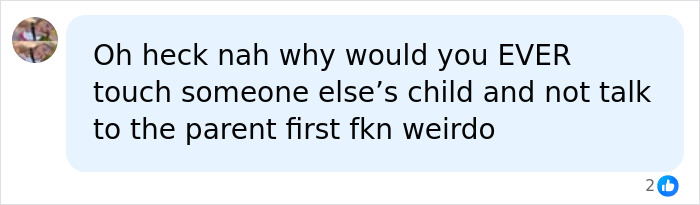 Facebook comment condemning Karen for touching someone else's child without permission