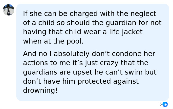 Comment on charges and child life jacket in Karen pool incident