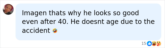 A humorous comment about Ryan Reynolds aging due to the car accident.