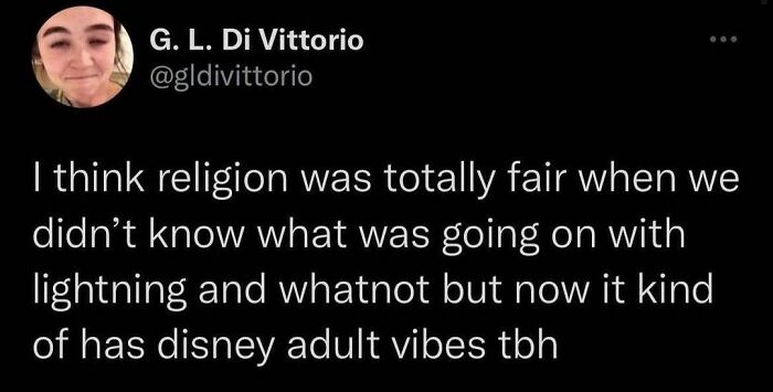 A social media post with text about religion feeling like a fever dream.