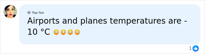 Screenshot of a comment about cold airport and plane temperatures, -10 &deg;C.