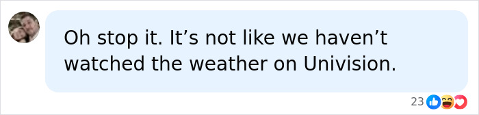 Social media comment: Oh stop it. It's not like we haven't watched the weather on Univision. World Cup outfit reaction. Social media comment: Oh stop it. It's not like we haven't watched the weather on Univision. World Cup outfit reaction.