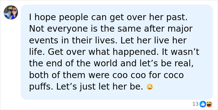 Screenshot of a comment urging people to let Amber Heard live her new life and move on from her past. Screenshot of a comment urging people to let Amber Heard live her new life and move on from her past.