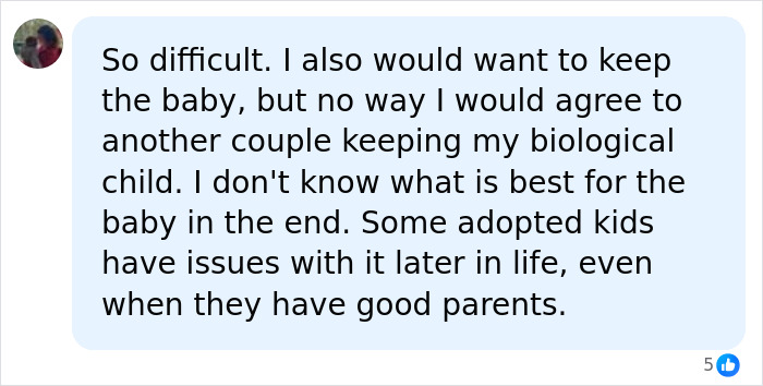 A comment on the difficulty of an IVF mix-up, wanting to keep the baby but not a biological child with another couple.