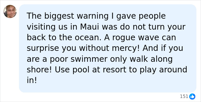 Social media comment advising caution around ocean and rogue waves Social media comment advising caution around ocean and rogue waves