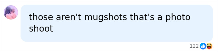 A comment questioning whether images are mugshots or a photo shoot, relating to the Texas sisters case.
