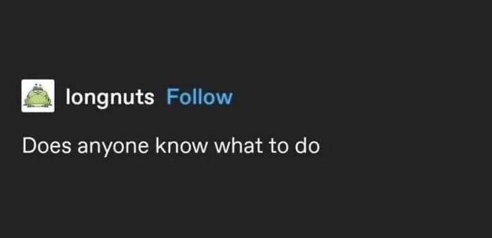 A screenshot of a tumblr post from user longnuts asking, Does anyone know what to do, part of a collection of fever dream memes.