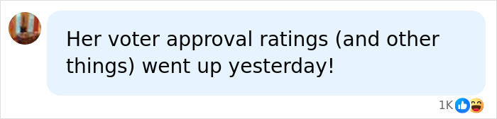 A social media comment noting an increase in the former mayor's voter approval ratings after her World Cup outfit. A social media comment noting an increase in the former mayor's voter approval ratings after her World Cup outfit.