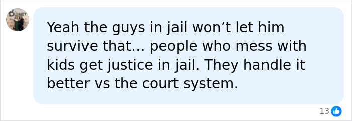 A social media comment discussing prison justice for a dad's disturbing relationship with his daughter.